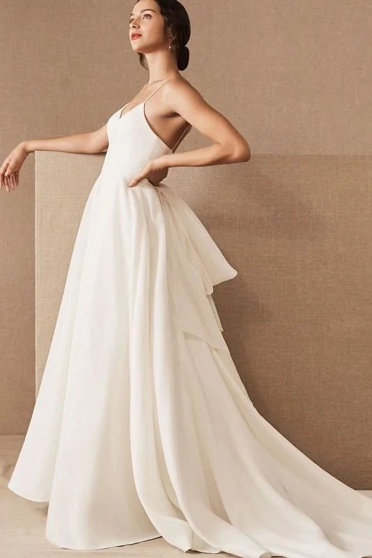 Spaghetti Straps Zipper Back Long Simple Style Ivory Wedding Dresses Bridal Dress Y0105 Satin Bridal Gown