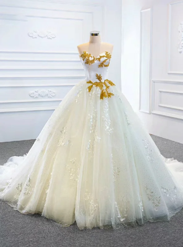 You Are Sure To Find The Perfect White Ball Gown Tulle Lace Sweetheart Beading Wedding Dress Illusion Lace Gown