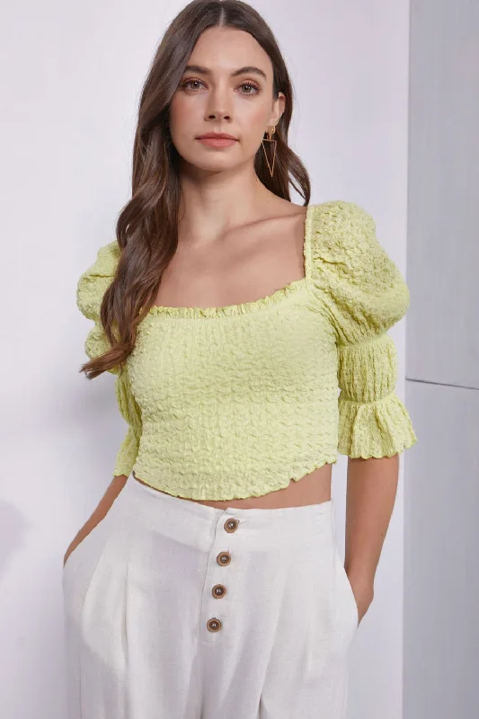 MUSTARD SEED Crinkle Texture Puff Sleeve Crop Top Designer unclassified skirts