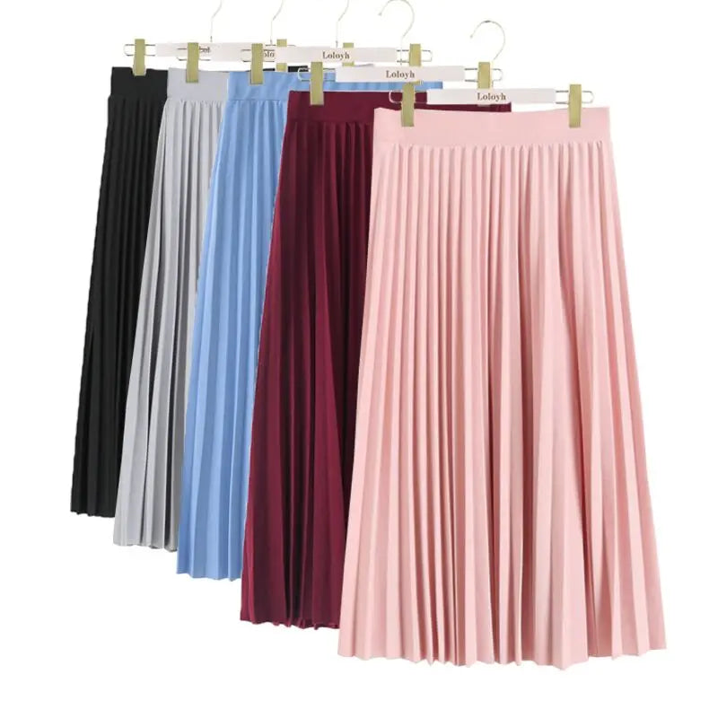 New Fashion Women's High Waist Pleated Solid Color Half Length Elastic Skirt Promotions Lady Black Pink High-waisted unclassified skirts