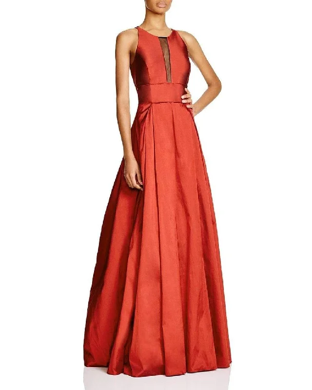 Aidan Mattox - Illusion Paneled Taffeta Evening Gown 54467610  - 2 pcs Ruby In Size 0 and 8 Available Leather party dresses