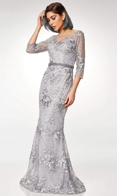 Clarisse - M6502 Quarter Sleeve Lace Appliqued Mesh Trumpet Gown High-end party dresses