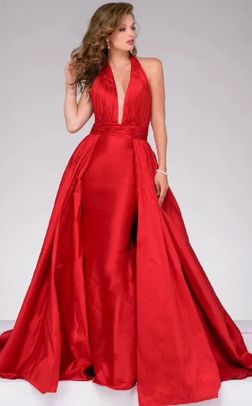 Jovani Halter Style Plunging Gown with Overskirt 42843A 1 pc Red in size 12 Available Plus size party dresses