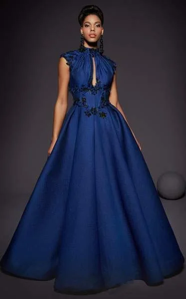 MNM Couture - 2444 Floral Applique High Neck Ballgown With Train Hot new arrivals in party dresses