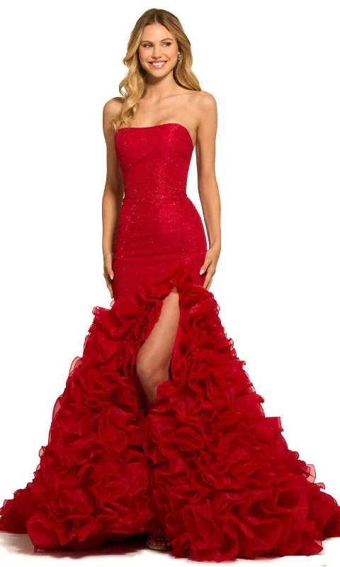 Sherri Hill 55492 - Beaded Strapless Ruffled Slit Gown Classic party dresses