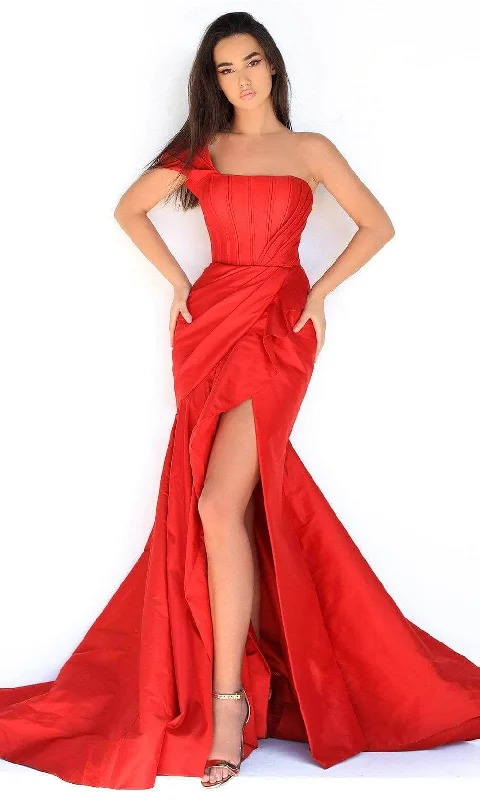 Tarik Ediz - Ruffled Slit Mermaid Evening Gown 50869 - 1 pc Red In Size 10 Available Cocktail party dresses