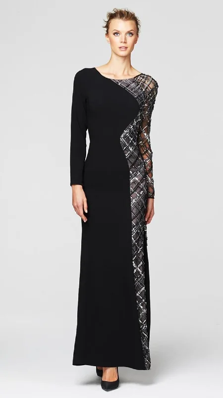 Alexander by Daymor 264 Lattice Ornate Illusion Paneled Long Sleeve Gown - 1 pc Black in Size 16 Available Knitted maxi dresses