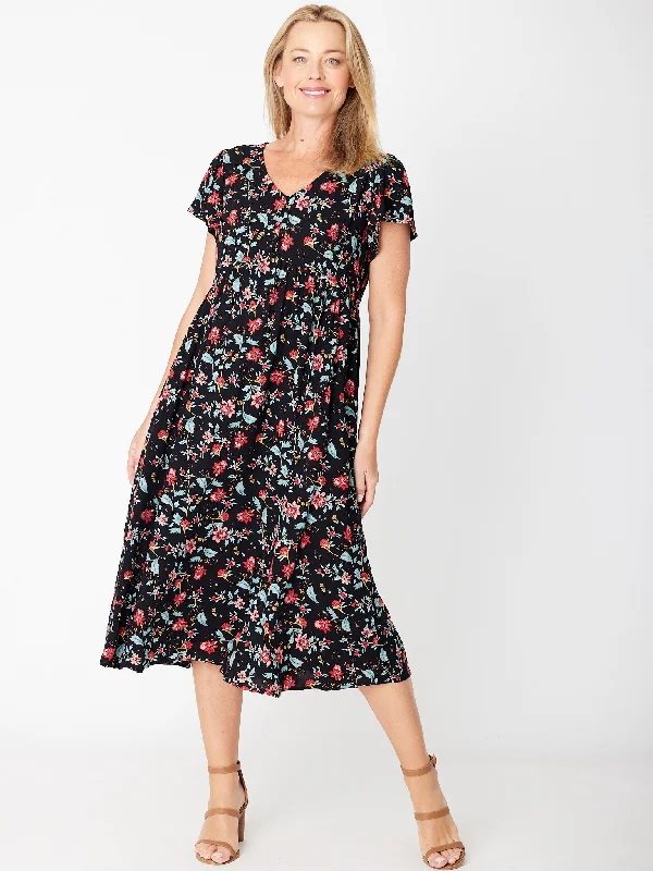 Maxi Flounce Dress- Black/Red 30581 Spring maxi dresses