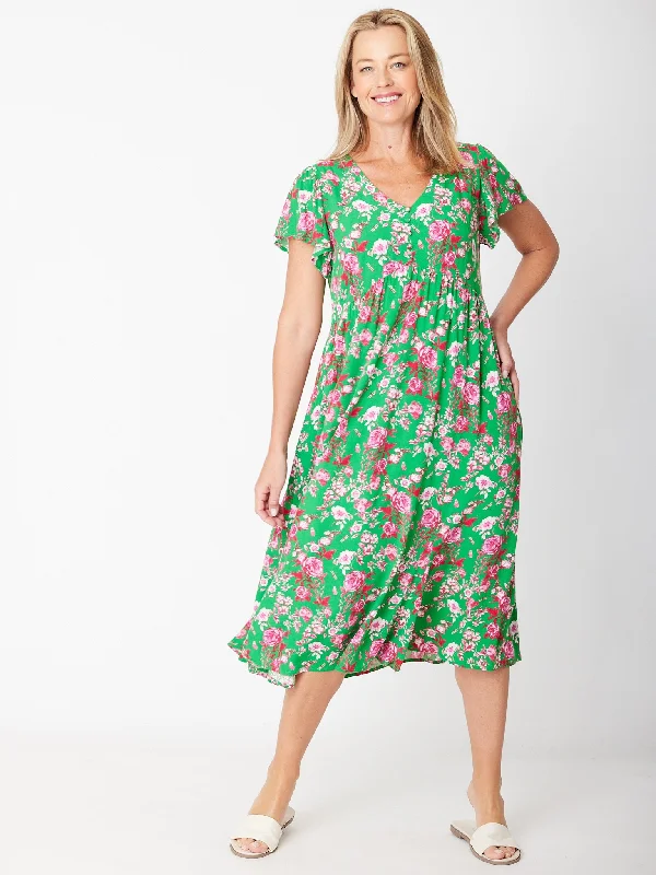 Maxi Flounce Dress- Green Floral 30581 Tiered maxi dresses