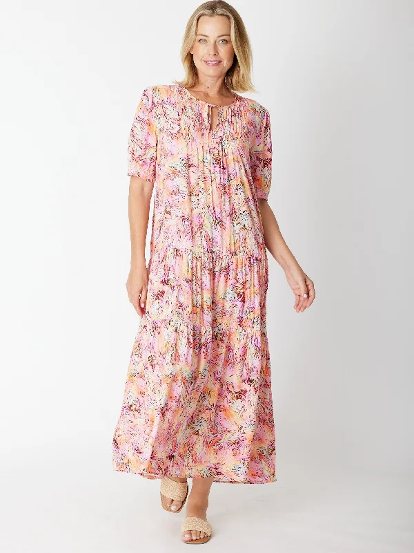 Pintuck Maxi Dress - 30166 Pink/Print Graduation maxi dresses