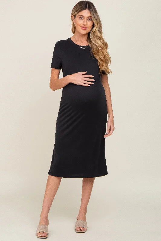 Black Midi T-Shirt Maternity Dress Stretchy midi dresses