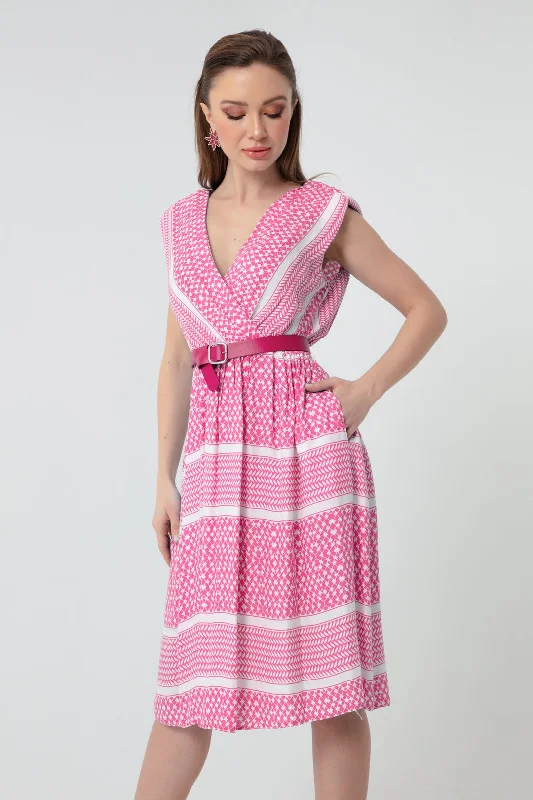 Female Cruve Collar Patterned Midi Dress Street style midi dresses