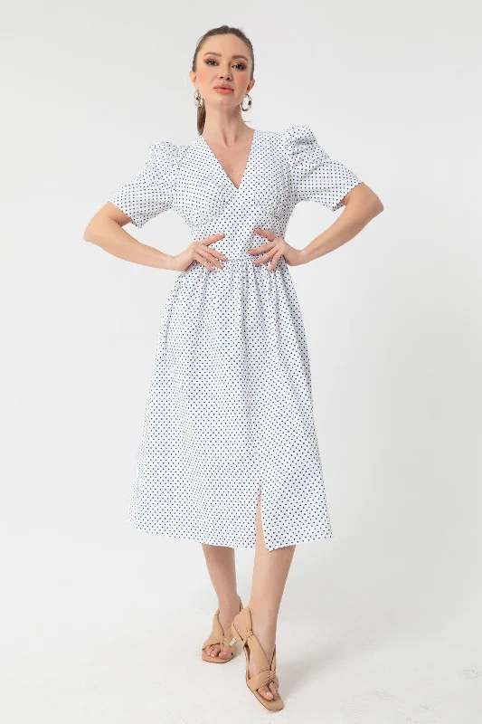 Female Polka Dot Patterned Midi Dress Trendy midi dresses under $50