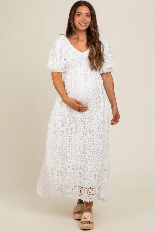 Ivory Eyelet Lace Maternity Midi Dress Urban Outfitters midi dresses