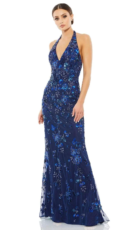 Mac Duggal 5484 - Plunging Beaded Floral Gown Discounted floral dresses