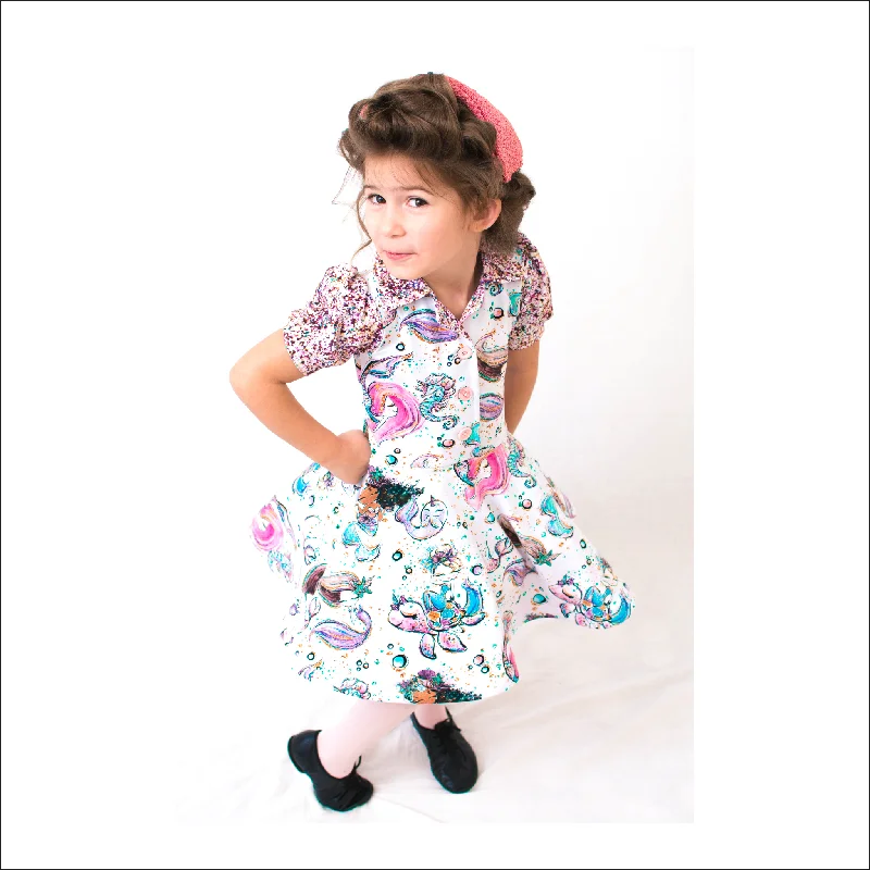 Pacific Ave. Retro Collar Dress | Child Sizes 2T-10 | Beginner Level Sewing Pattern Halter floral dresses