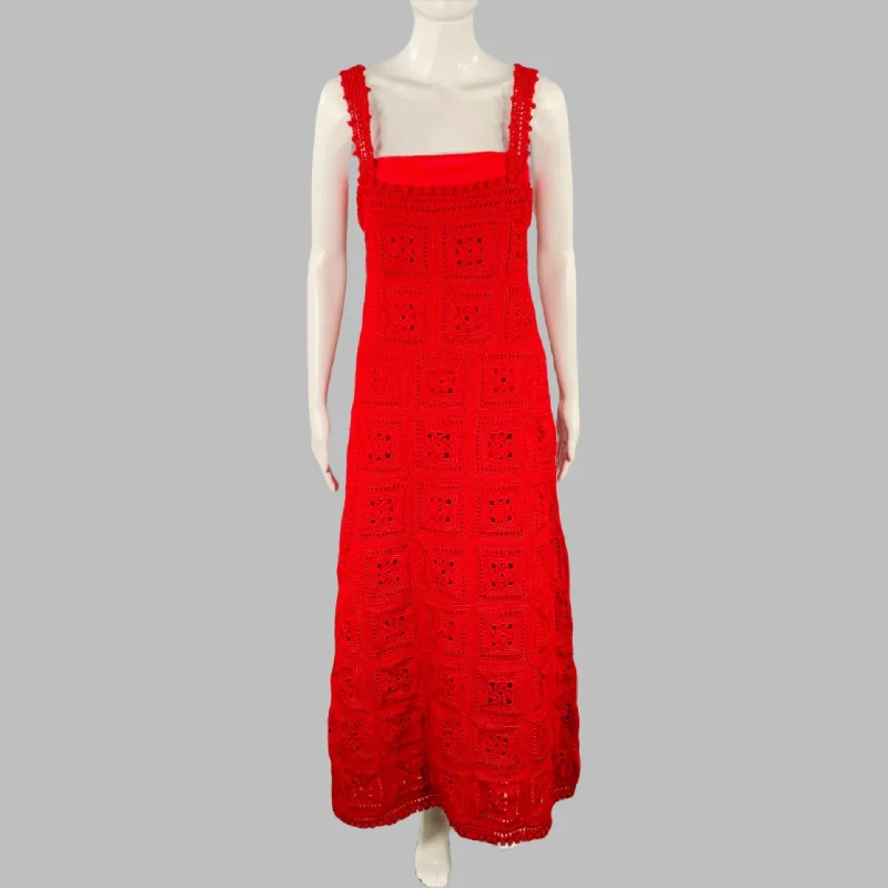 ADAM LIPPES Size S Poppy Red Cotton Crochet A-Line Dress Fall unclassified dresses