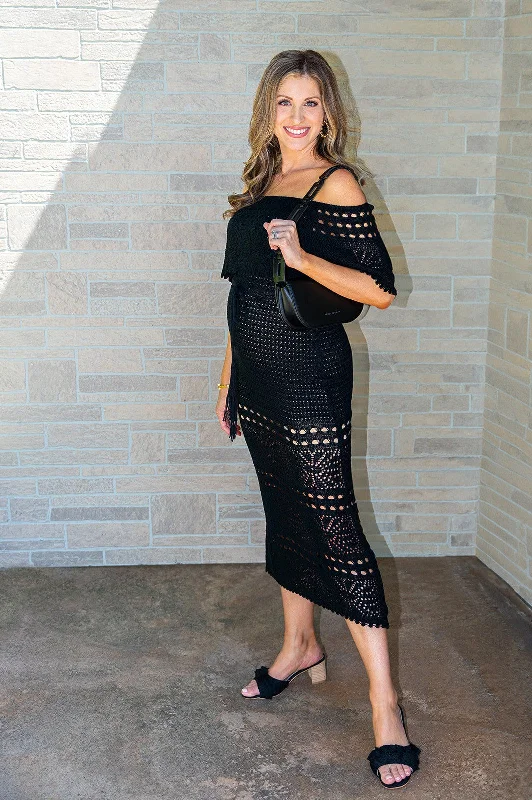 Seaside Elegance Crocheted Dress Black Minimalist unclassified dresses