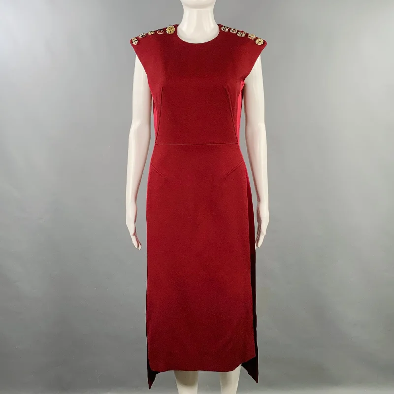 ALEXANDER MCQUEEN Size 6 Burgundy Gold Wool Silk Applique Sleeveless Dress Y2K unclassified dresses