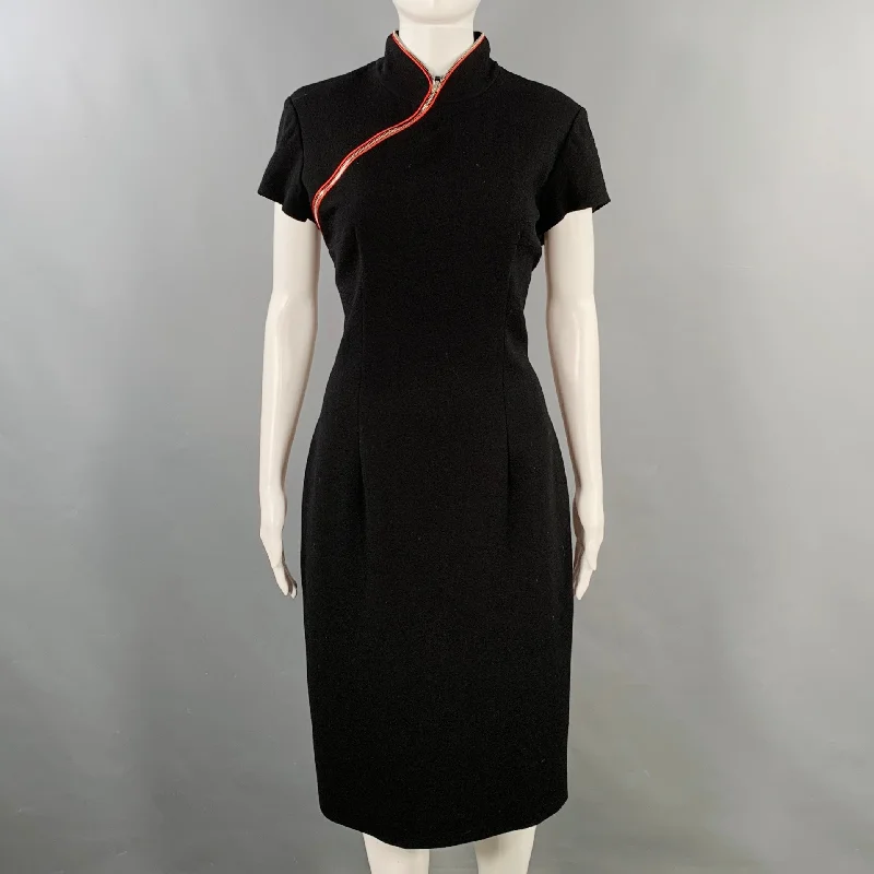 ALEXANDER MCQUEEN Size 8 Black Red Acetate Silk Contrast Trim Qipao Dress Monochrome unclassified dresses