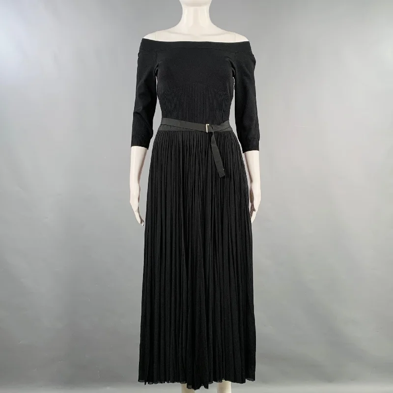 ALEXANDER MCQUEEN Size 8 Black Viscose Pleated 3/4 Sleeves Dress Cotton unclassified dresses