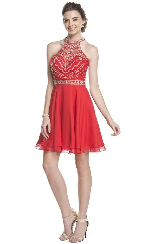 Aspeed Design S1601 - Embellished Halter Homecoming Dress Breathable unclassified dresses