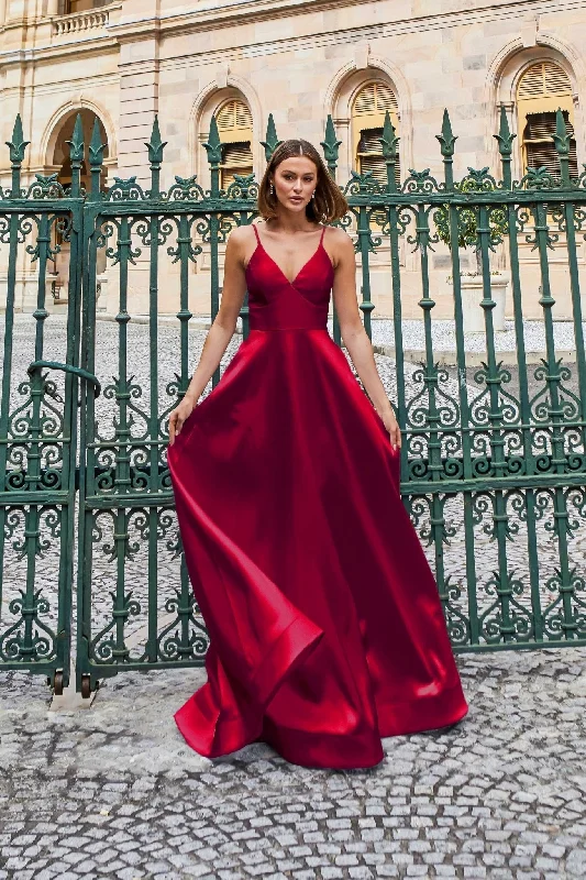 Ayla Satin A-line Debutante Dress – PO940 Red Long sleeve unclassified dresses