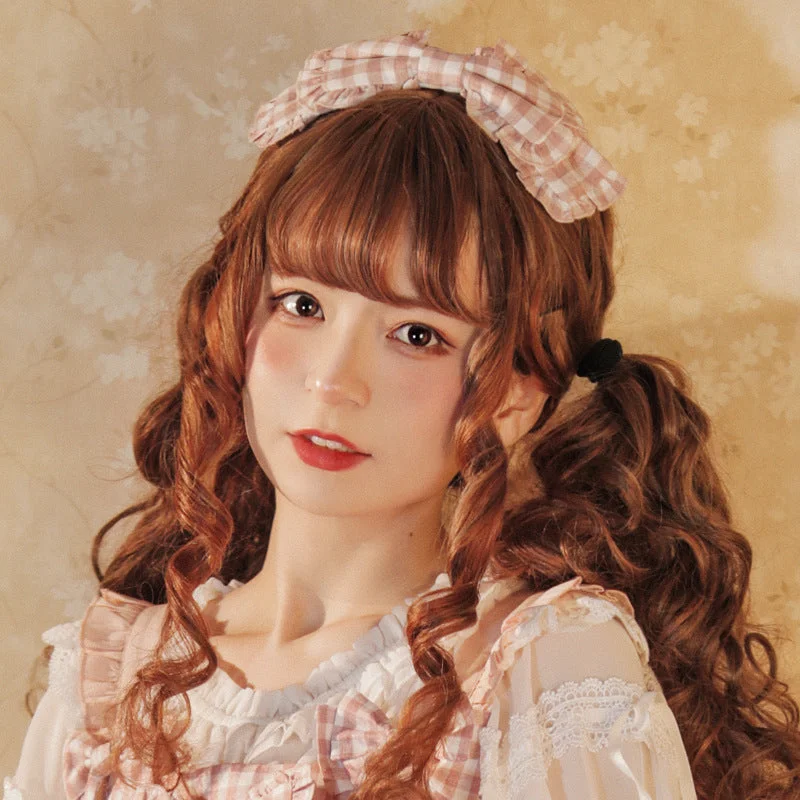 Brown/Pink Plaid Print Bowknot Lolita KC Headdress Chic unclassified dresses