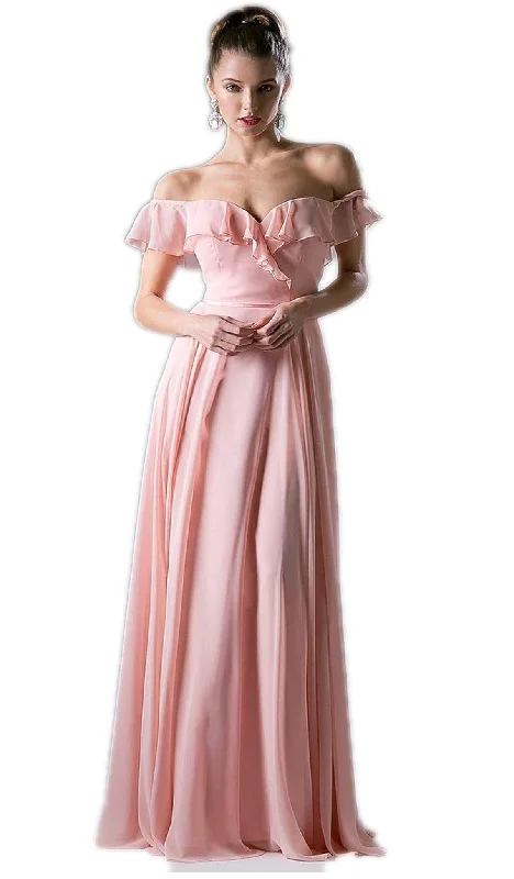 Cinerella Divine CJ246 - Off-Shoulder Ruffle Details Bridesmaid Dress Smocked unclassified dresses