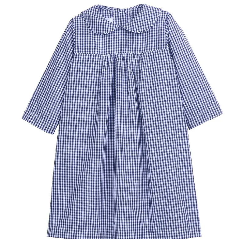 Dark Navy Check Gingham Dress with Peter Pan Collar Travel unclassified dresses