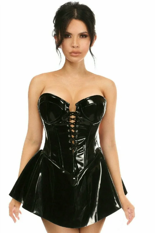 Deluxe Black Patent Steel Boned Corseted Dress Festival unclassified dresses