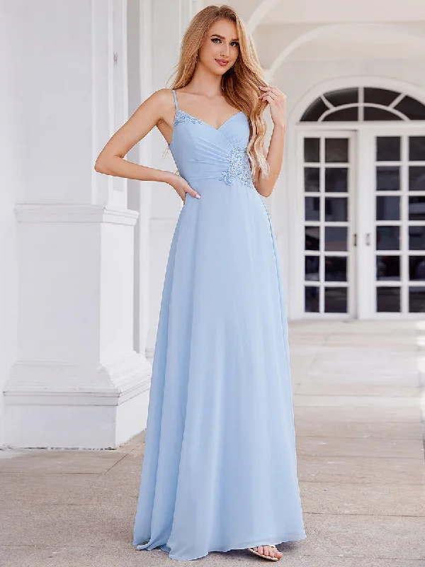 Elegant Bridesmaid Dresses Sleeveless A-Line Cross Back Chiffon Dresses with Embroidery Decoration Beach unclassified dresses