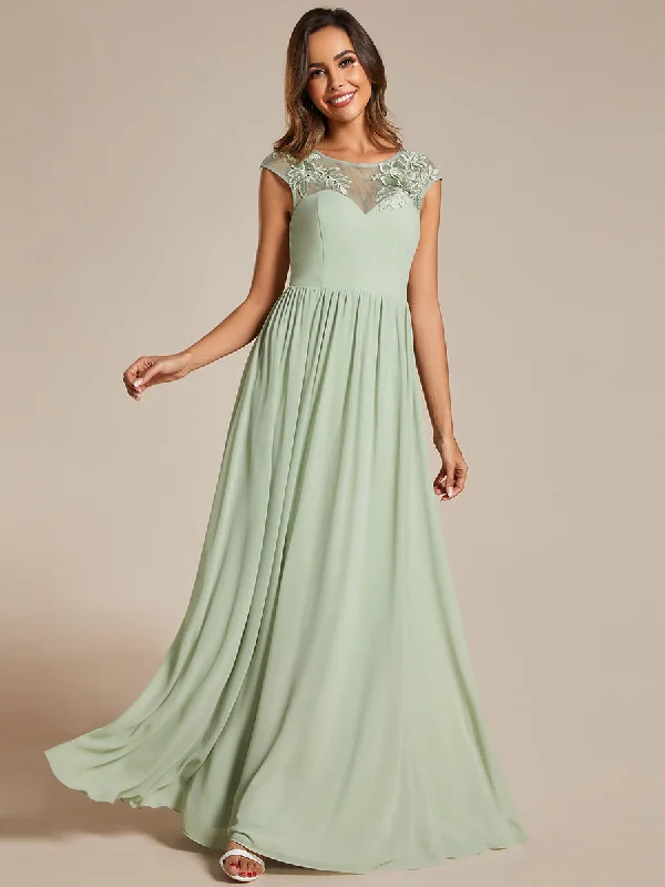 Embroidery Round Neck Floor Length Bridesmaid Dress With Raglan Sleeves Sleeveless unclassified dresses