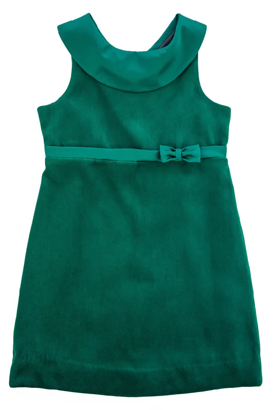 Emerald Green Velvet Dress w/ Satin Collar & Waist Tiered unclassified dresses