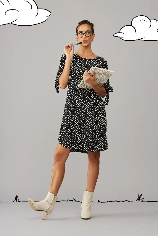 Fiona Shift Dress In Black With White Speckle Casual chic unclassified dresses