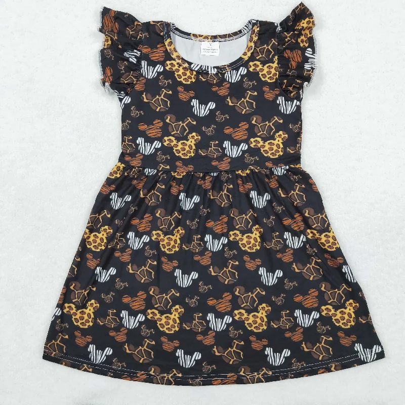 Girls summer flying sleeve dress leopard print random Embroidered unclassified dresses