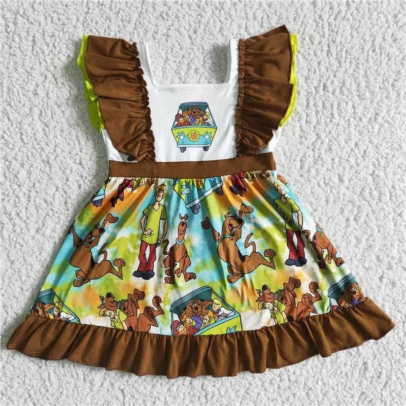 GSD0001 Ruffled Brown Flying Sleeve Car Dress Earthy tone unclassified dresses