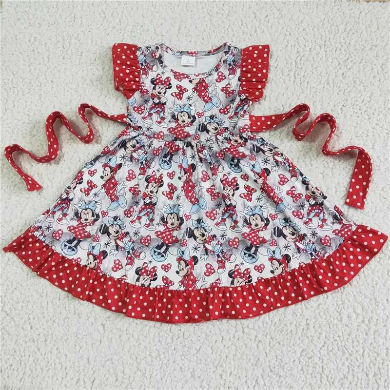 GSD0043 baby girls dress over knee cartoon print clothes flying sleeve Party unclassified dresses