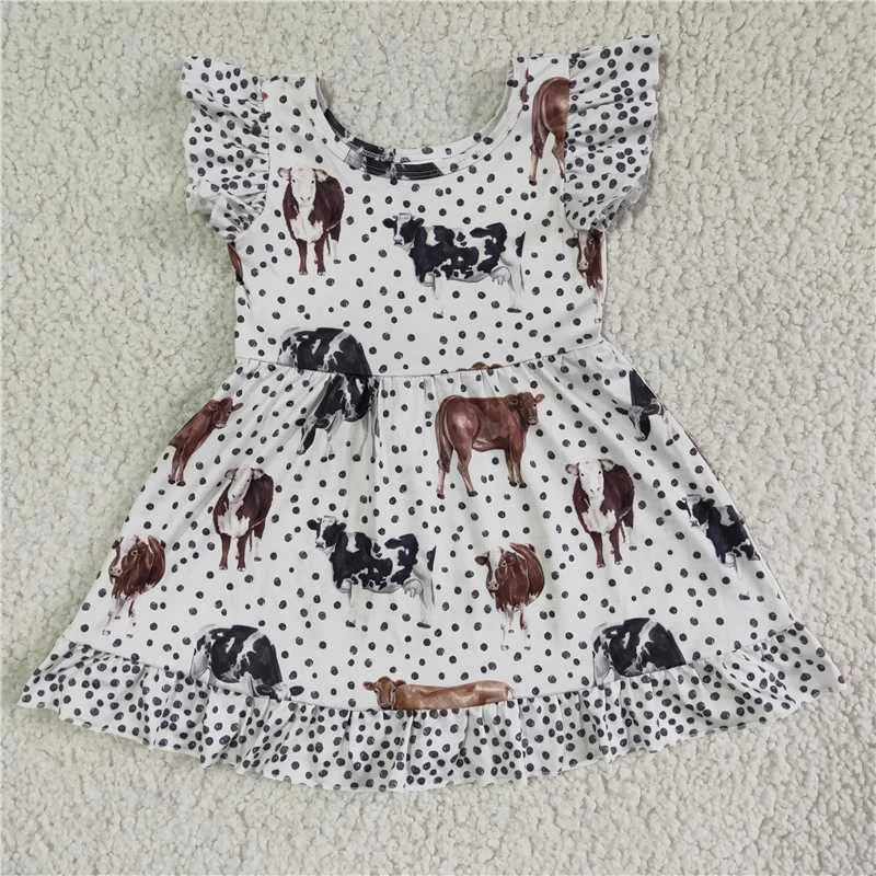 GSD0072 baby girls dress over knee cow print clothes flying sleeve Spring unclassified dresses