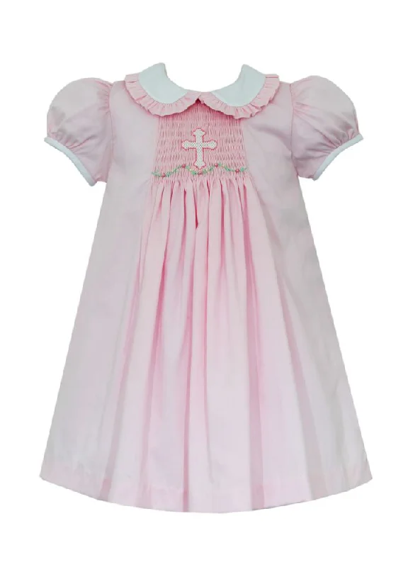 Hand Smocked Crosses on Pale Pink Float Dress Short unclassified dresses