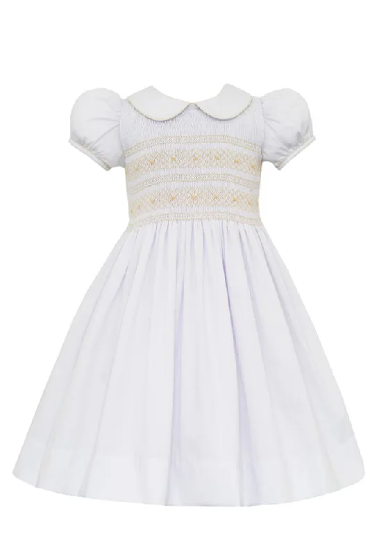 Hand Smocked Ecru on White Sashback Designer unclassified dresses