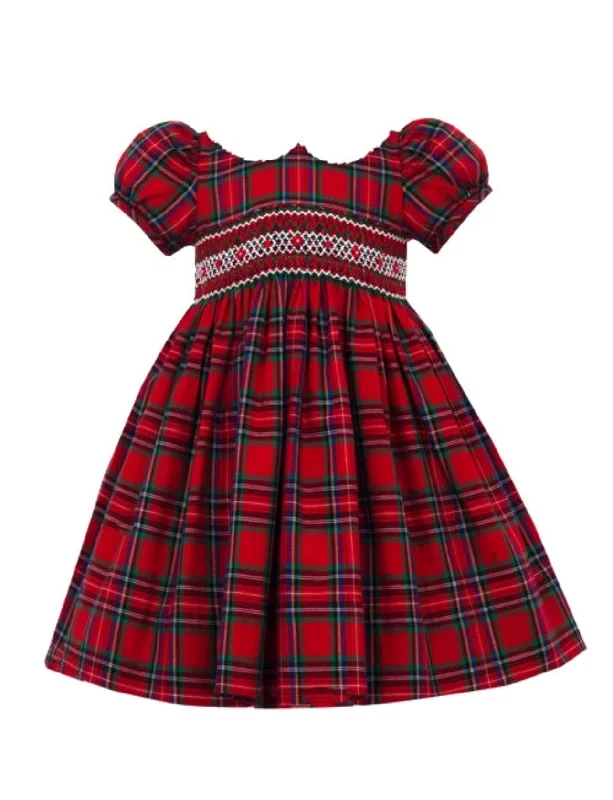 Holiday Plaid Hand Smocked Dress Office unclassified dresses