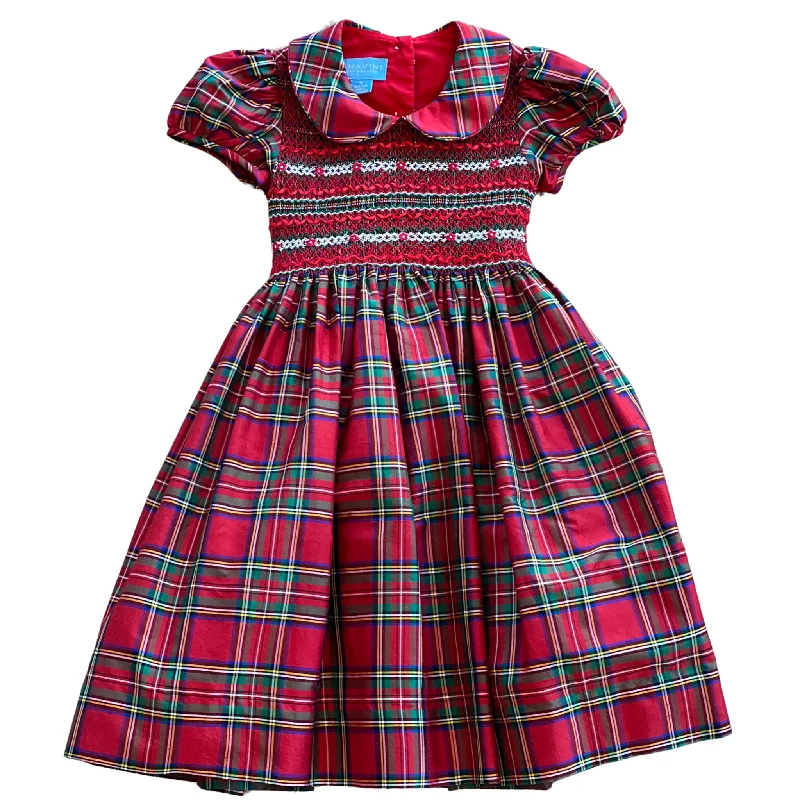 Holiday Plaid Silk Smocked Dress Dark color unclassified dresses