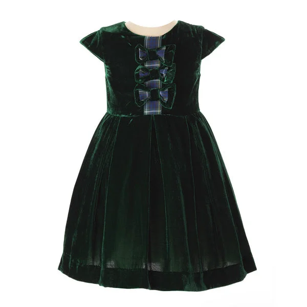 Jade Green Velvet Holiday Dress w/ Green/Royal Bows Stylish unclassified dresses