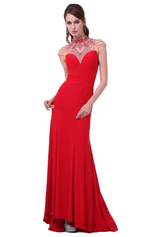 Ladivine 8105 - Beaded High Neck Sweep Train Prom Dress Satin unclassified dresses