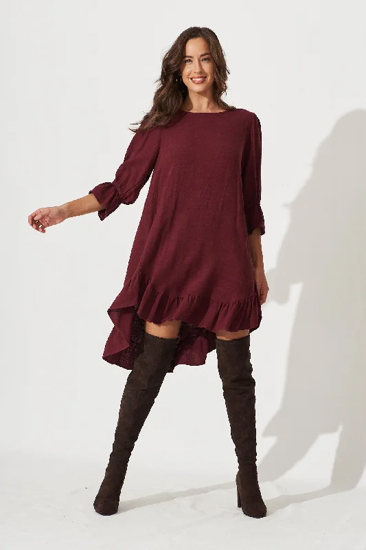 Loveline Dress In Wine Linen Blend Velvet unclassified dresses