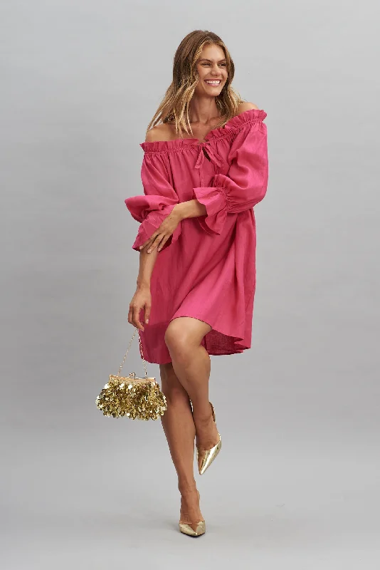 Luanna Dress In Hot Pink Pure Linen Silk unclassified dresses