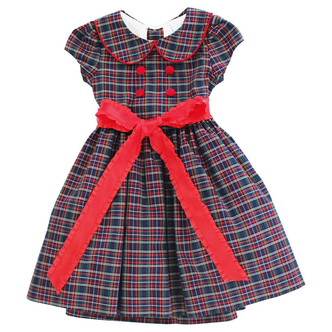 Midnight Plaid with Red Satin Sash Satin unclassified dresses