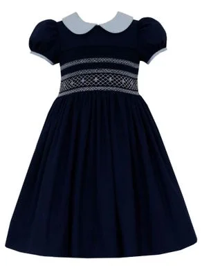 Navy Blue Viyella Peter Pan Collar Dress Off-shoulder unclassified dresses