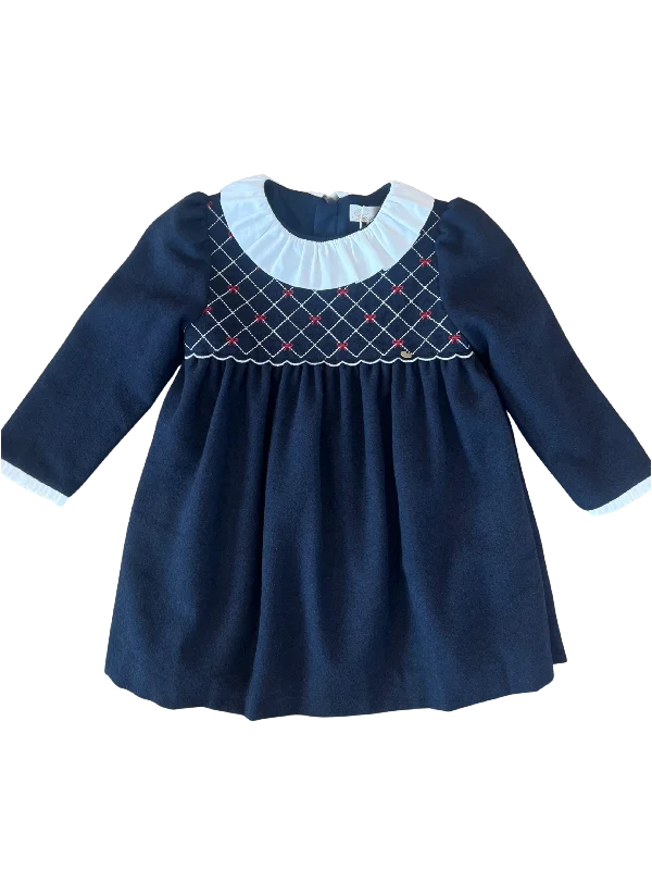 Navy Dress w/ Smocked Red Bows Printed unclassified dresses